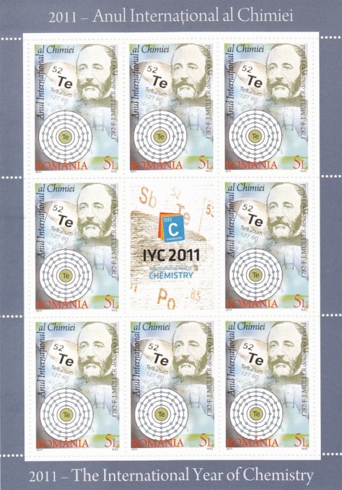 ANUL INTERNATIONAL AL CHIMIEI,MINISHEET 2011, MNH,ROMANIA.