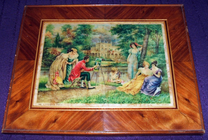 Tablou lacuit cu reproducere veche (2), artizanat Epoca de Aur, rama 36x29cm