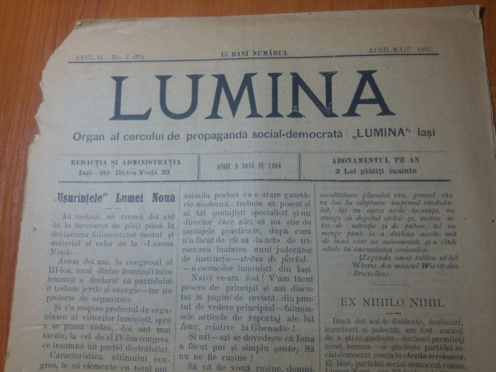 ziarul lumina aprilie-maiu 1897-organ al cercului de propaganda social democrata