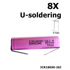 18650 Samsung ICR18650-26J 5.2A Continutul pachetului 8x, Tip Urechi de lipire in foto