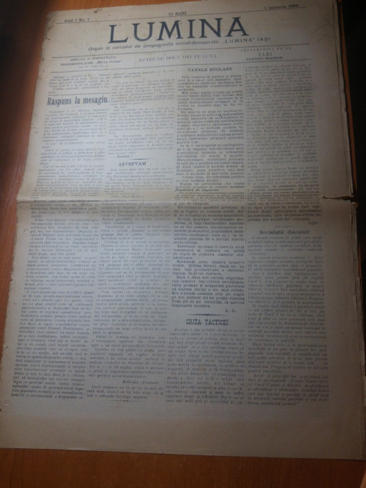 ziarul lumina 1 ianuarie 1896-organ al cercului de propaganda social-democrata