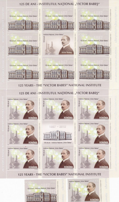 VICTOR BABES,MINISHEET + SERIE 2012, MNH,ROMANIA.