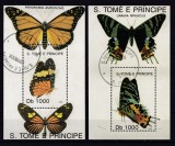 Sao Tome 1992 fauna fluturi MI bl.294,295 stamp., Stampilat