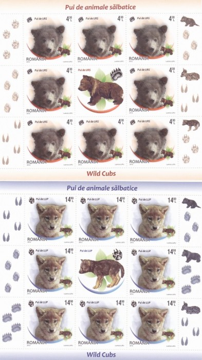 PUI DE ANIMALE MINISHEET 2012, MNH,ROMANIA.