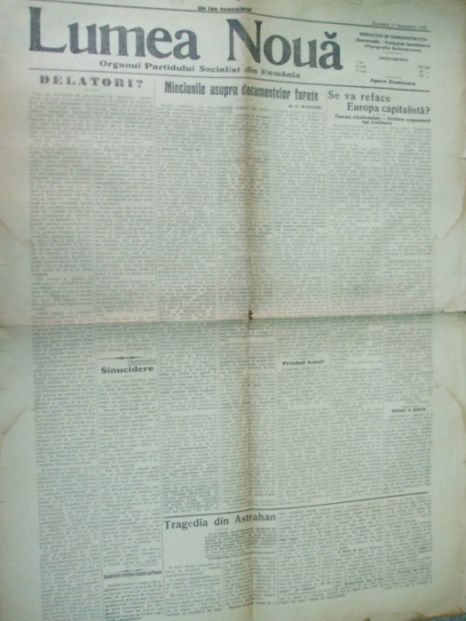 Lumea Noua 17 septembrie 1922 partid socialist Romania Banat Galati Ion Sion
