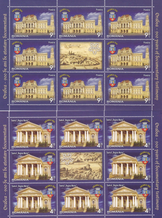 ORADEA ATESTARE DOCUMENTARA MINISHEET + BLOC 2013, MNH,ROMANIA.