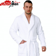 Halat Barbati Moale cu Cordon si Buzunare Laterale, M-Max, Fluffy White,Cod 1448 foto