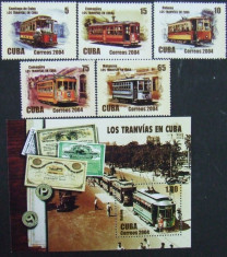 CUBA - TRAMVAIE CUBANEZE, 2004, 5 V + 1 S/S, NEOBLIT. - CU 60 foto