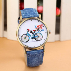 NOU Ceas de dama fashion albastru bicicleta MY BICYCLE Geneva curea tip denim foto