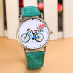 NOU Ceas de dama fashion verde bicicleta MY BICYCLE Geneva curea tip denim foto