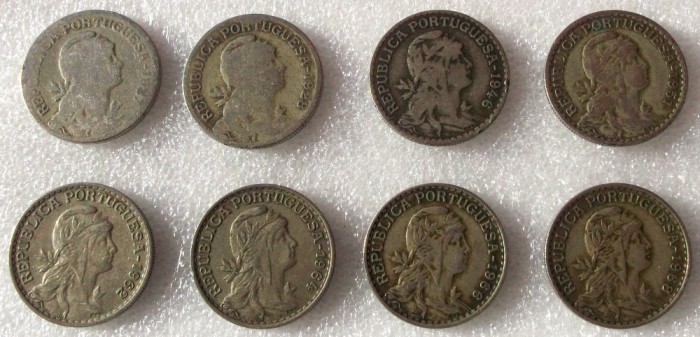 P2. Portugalia lot colectie 8 x 1 escudo 1927 1928 1946 1951 1962 1964 1966 1968