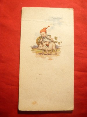 Felicitare -Pitic calare pe porc - circulat 1923 , circ. Alba Iulia-Bucuresti foto