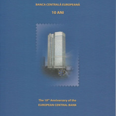 2008 Romania, Mapa filatelica 10 ani Banca Centrala Europeana LP 1804, FDC