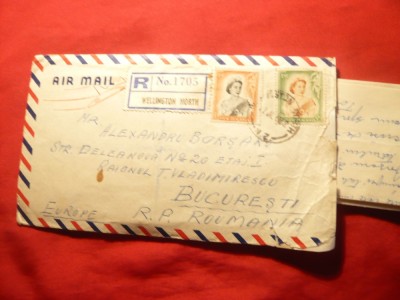 Plic circ. Par Avion Wellington -Bucuresti ,Recomandat ,Noua Zeelanda ,cu scriso foto