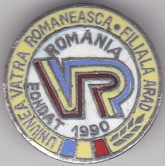 Insigna Uniunea Vatra Romaneasca Filiala Arad 1990 foto