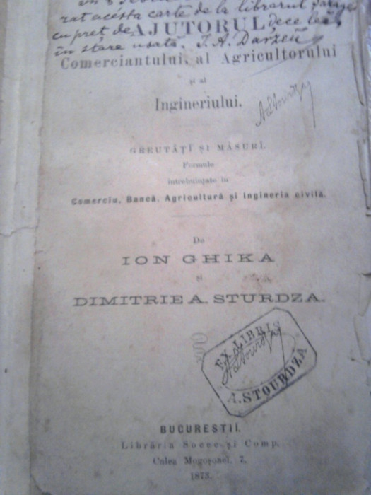 Ion Ghika, Dimitrie A.Sturdza Ajutorul comerciantului, agricultorului...1873