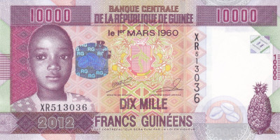 Bancnota Guineea 10.000 Franci 2012 - P46 UNC foto