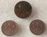 P2. Lot 3 monede: SUA 1 cent 1996 D + Norvegia 25 ore 1975 si 1977 **