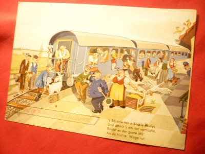Ilustrata comica-legata de textul melodiei folclor-&amp;quot;Auf de schw&amp;auml;bsche Eisebahne&amp;quot; foto