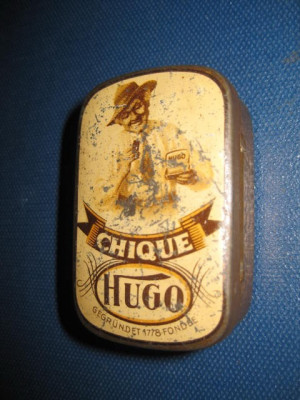 7566-I-Chique Hugo- cutie metal veche anii 1900-1930. Marimi: 6/4/2.5 cm. foto