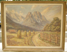 Tablou pictura Peisaj rustic de munte ulei pe panza 60x74 cm foto