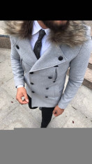 Palton barbati cu blana detasabila la guler, model 2017, ultima creatie ! foto