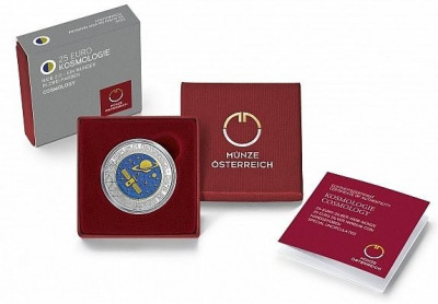 AUSTRIA 2015 - COSMOLOGY - 25 Euro Argint+Niobium - Bimetalic ( certificat ) foto