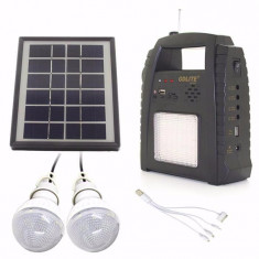 Kit Panou Solar 2 Becuri incarcare telefon Radio USB MP3 lanterna GD8052 foto