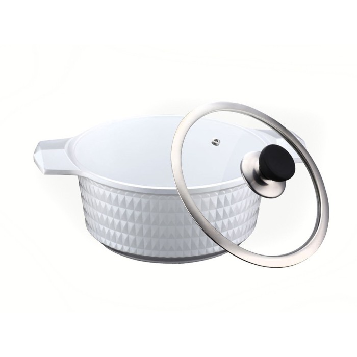 Cratita din aluminiu cu strat ceramic si capac, 20 cm, 2.5 l, peterhof, alba foto mare Cratita din aluminiu cu strat ceramic si capac, 20 cm, 2.5 l, peterhof, alba foto mare