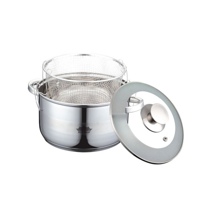 Cratita din Inox cu Capac de Sticla si Friteuza Peterhof, 6.5 Litri, 24 cm, 3 piese, Fund 5 Straturi, Inductie foto mare Cratita din Inox cu Capac de Sticla si Friteuza Peterhof, 6.5 Litri, 24 cm, 3 piese, Fund 5 Straturi, Inductie foto mare