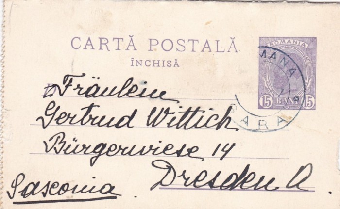 ROMANIA CARTE POSTALA CIRCULATA 21/04/1907 GARA ROMANIA - DRESDEN