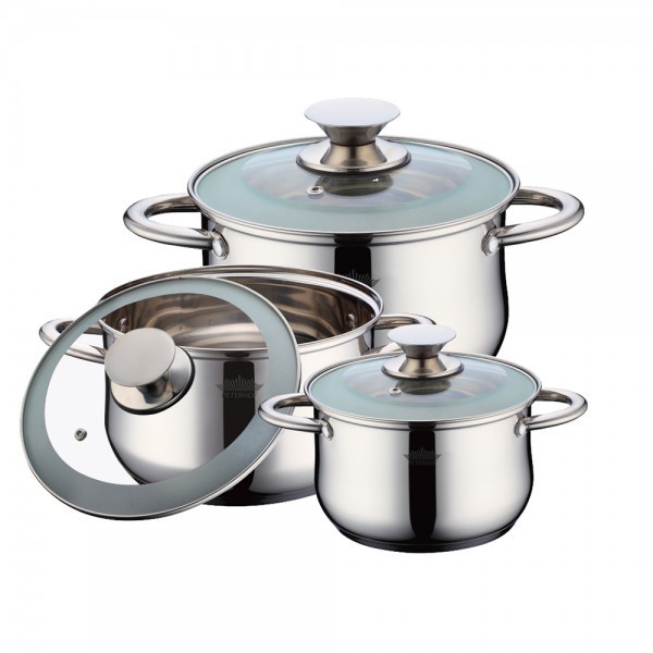 Set cratite inox cu capac sticla, 2.9L 3.9L 5.1L, peterhof foto mare Set cratite inox cu capac sticla, 2.9L 3.9L 5.1L, peterhof foto mare