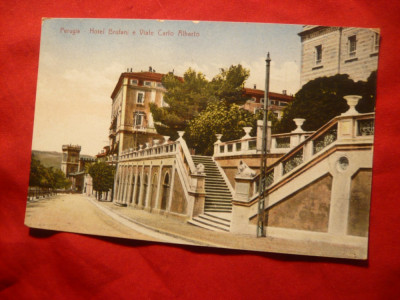 Ilustrata Perugia- Hotel Brufani si str. Carla Alberta ,inc.sec.XX ,color foto