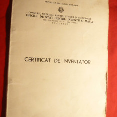 Certificat de Inventator pt. Ministerul Apararii Nationale RSR