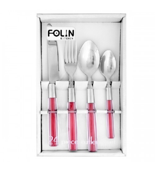 Set tacamuri 24 piese, dekassa, 6 persoane, rosu foto mare Set tacamuri 24 piese, dekassa, 6 persoane, rosu foto mare