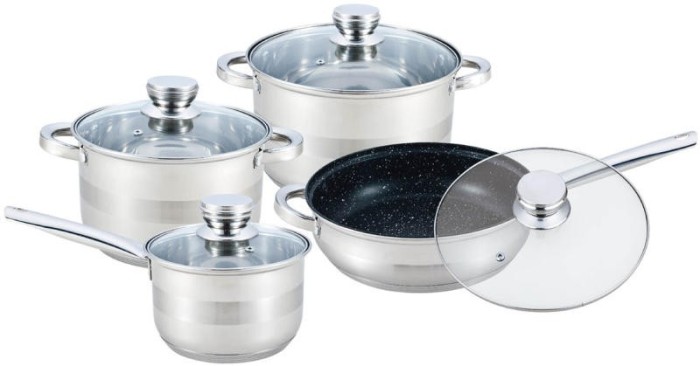 Set oale cu tigaie marmorata, otel inoxidabil de inalta calitate, 4 piese, 2L, 3.9L, 6.5L, sapir foto mare Set oale cu tigaie marmorata, otel inoxidabil de inalta calitate, 4 piese, 2L, 3.9L, 6.5L, sapir foto mare