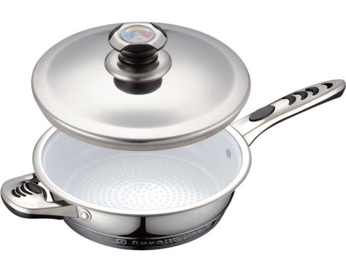 Tigaie otel inoxidabil cu invelis ceramica si capac inox, Royalty Line, 24 cm foto mare Tigaie otel inoxidabil cu invelis ceramica si capac inox, Royalty Line, 24 cm foto mare