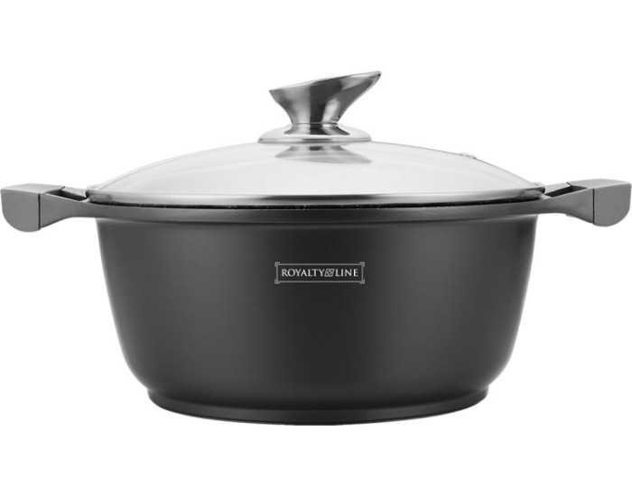 Cratita cu capac sticla interior marmura, Royalty Line, 34 cm, 10 l, negru foto mare Cratita cu capac sticla interior marmura, Royalty Line, 34 cm, 10 l, negru foto mare
