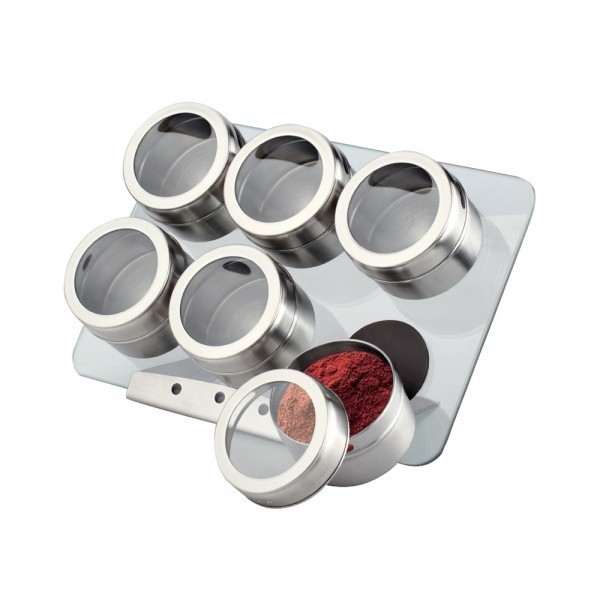 Set condimente cu suport magnetic peterhof, 6 recipiente, 7 piese, sticla, inox foto mare Set condimente cu suport magnetic peterhof, 6 recipiente, 7 piese, sticla, inox foto mare