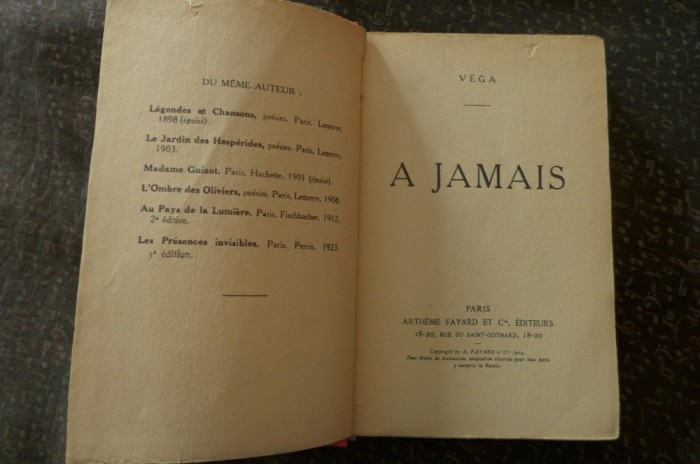 A jamais de Vega Ed. Artheme Fayard Paris 1924 foto mare A jamais de Vega Ed. Artheme Fayard Paris 1924 foto mare