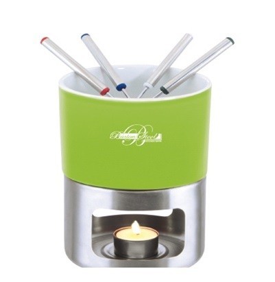 Set Fondue pentru ciocolata, incalzire lumanare, 0.5 L, barton steel, verde foto mare Set Fondue pentru ciocolata, incalzire lumanare, 0.5 L, barton steel, verde foto mare