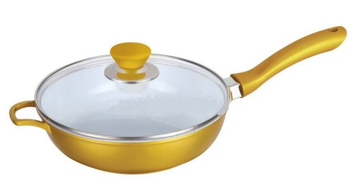 Tigaie ceramica cu capac Barton Steel, 24 cm, auriu foto mare Tigaie ceramica cu capac Barton Steel, 24 cm, auriu foto mare