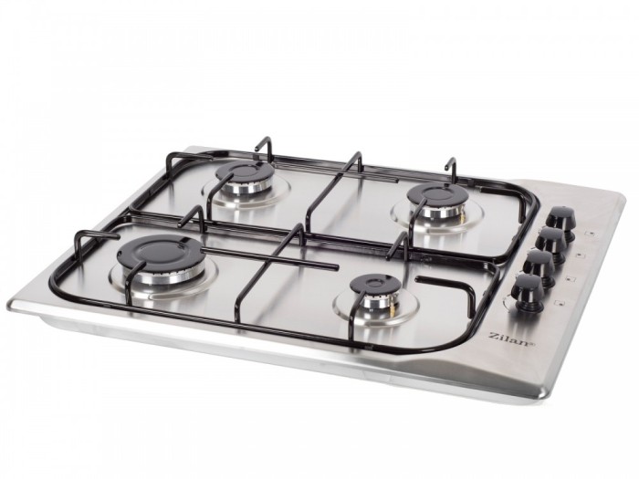 Plita incorporabila zilan, alimentare gaz butan sau gaz natural, 4 arzatoare, Inox foto mare Plita incorporabila zilan, alimentare gaz butan sau gaz natural, 4 arzatoare, Inox foto mare