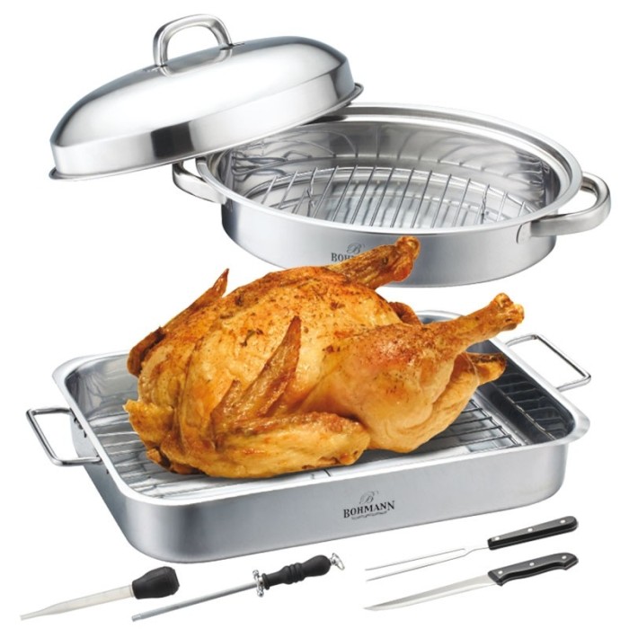 Set 2 roastere Bohmann, otel inoxidabil, manere inox, accesorii foto mare Set 2 roastere Bohmann, otel inoxidabil, manere inox, accesorii foto mare