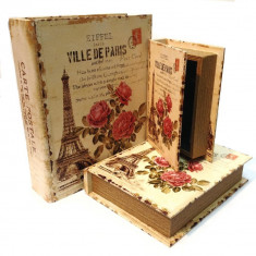 Cutii din lemn in forma de carte 3pcs/set Turn Eiffel Ideal Gift foto