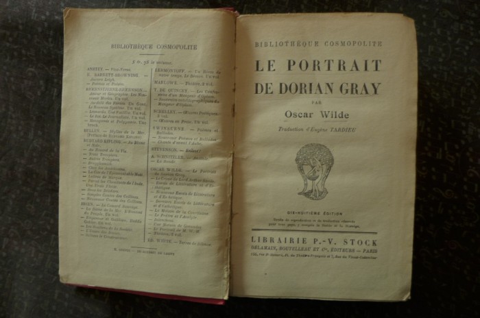 Le portrait de Dorian Gray de Oscar Wilde Ed. P.V. Stock Paris 1920 foto mare Le portrait de Dorian Gray de Oscar Wilde Ed. P.V. Stock Paris 1920 foto mare