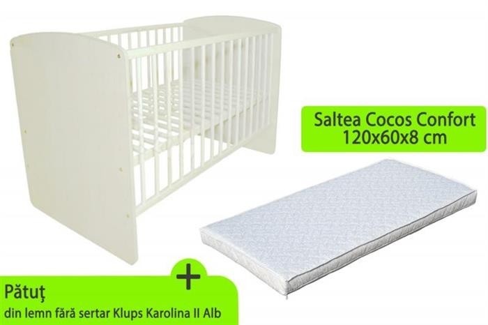 Patut Klups Karolina Ii Alb + Saltea 8 Mykids foto mare Patut Klups Karolina Ii Alb + Saltea 8 Mykids foto mare