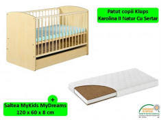 Patut Cu Sertar Klups Karolina Ii Natur + Saltea 8 Mykids Mydreams foto