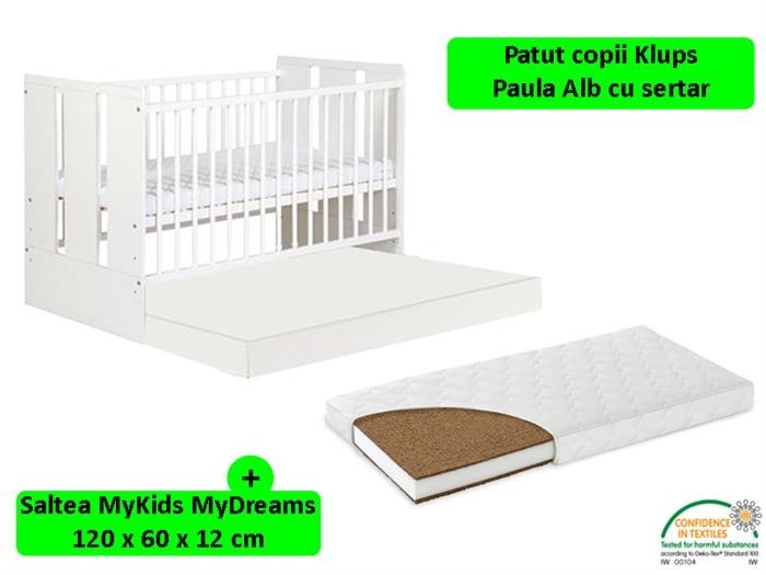 Patut Cu Sertar Klups Paula Alb + Saltea 12 Mykids Mydreams foto mare Patut Cu Sertar Klups Paula Alb + Saltea 12 Mykids Mydreams foto mare