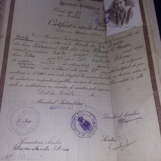 CERTIFICAT DE STUDII LICEALE 1928 cu foto,Ministerul Instructiunii,Liceu fete